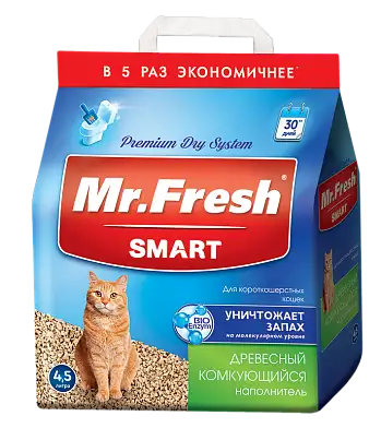 Mr.Fresh комкующийся древесный наполнитель для короткошерстных кошек